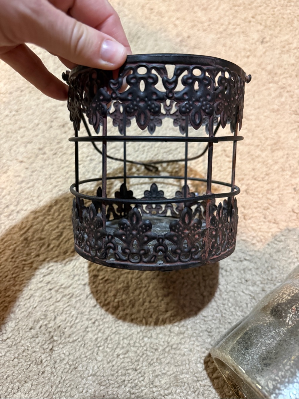 Ornate Metal and Glass Candle Holder - Brown - Picture 6 of 6